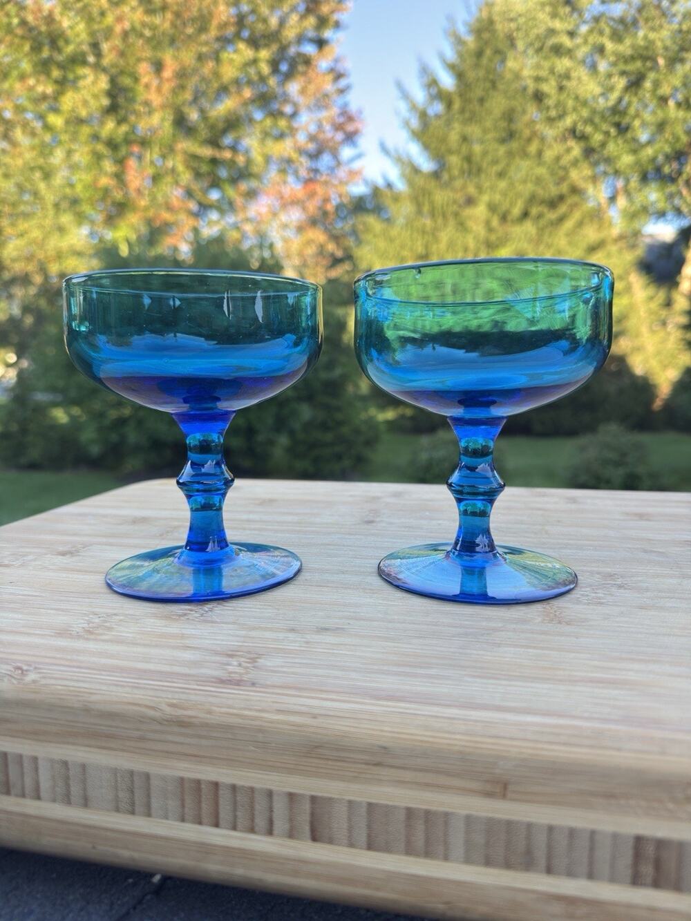 Mid Century Vintage Colony Glass Provincial Teal Blue Champagne/Sherbet Set 2